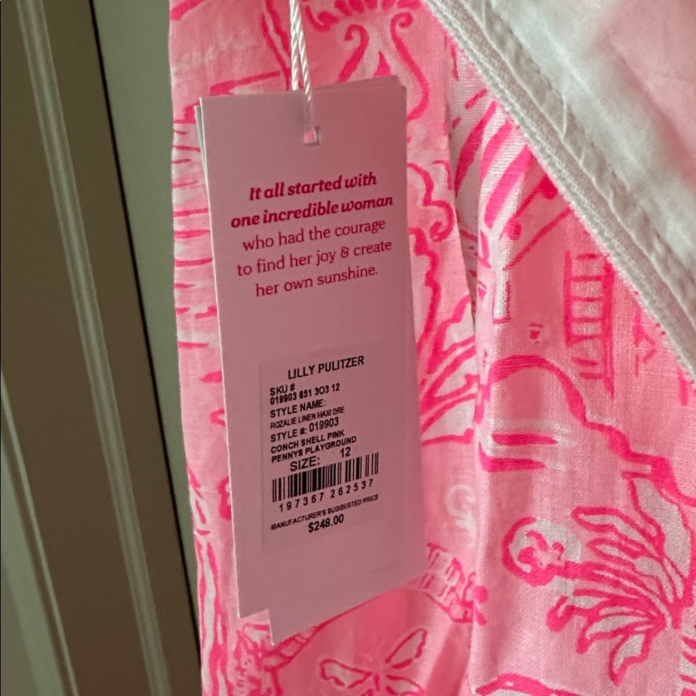 NWT Lilly Pulitzer Pink and White tropical Rozalie Linen Maxi Dress size 12 🌸💕🦩 - Picture 10 of 10